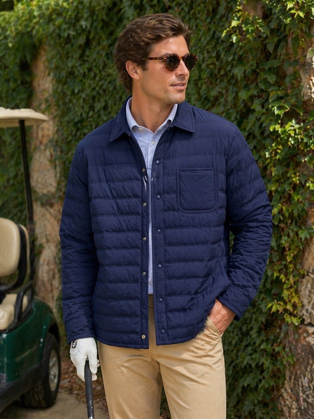 PETER MILLAR Preppy Men's Spring Weight Quilted Navy Apex Snap Jacket, XL